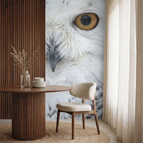 Sneeuwuil - Oog - Wildlife - Wit Behang Vlies klein -sfeer1
