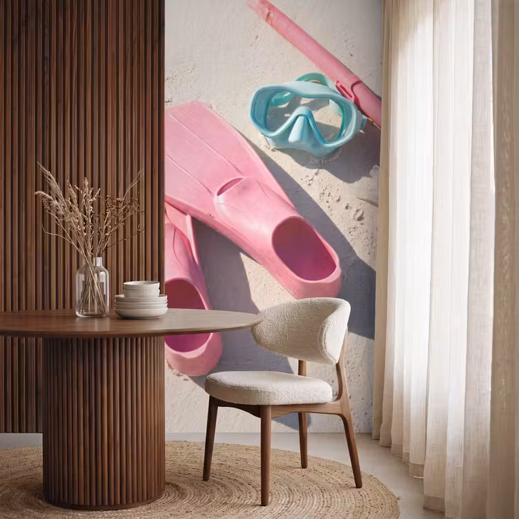 Snorkelset - Strand - Zomer - Roze Behang Vlies klein -sfeer1