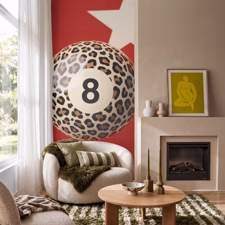 Spel - Dierenprint - Nummer 8 - Modern - Rood Behang Vlies klein -sfeer2