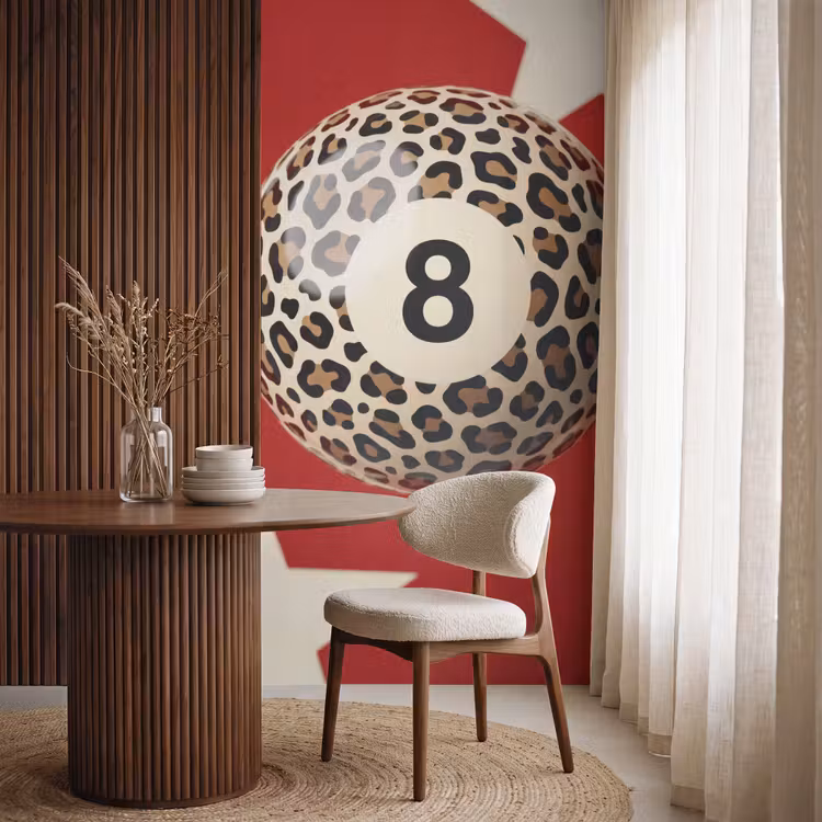 Spel - Dierenprint - Nummer 8 - Modern - Rood Behang Vlies klein -sfeer1