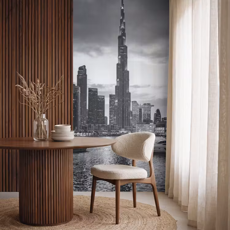 Stad - Skyline - Architectuur - Avond - Zwart-wit Behang Vlies klein -sfeer1
