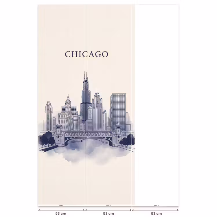 Stad - Skyline - Architectuur - Lijntekening - Blauw Behang Vlies klein -USP_banen
