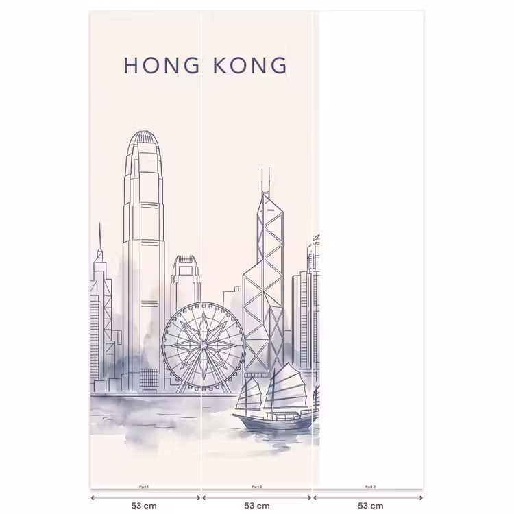 Stad - Skyline - Water - Lijntekening - Blauw Behang Vlies klein -USP_banen
