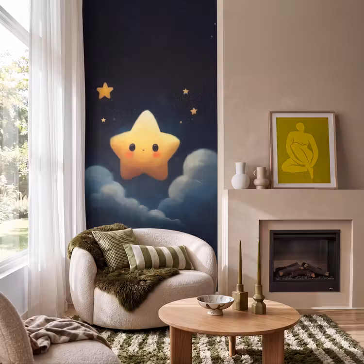 Ster - Gezichtje - Nacht - Wolken Behang Vlies klein -sfeer2