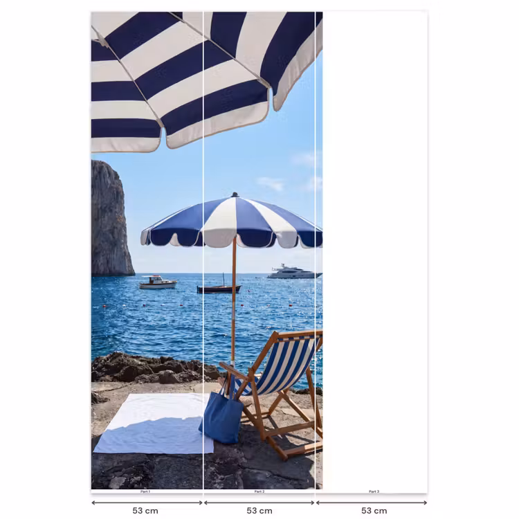 Strand - Ligstoel - Parasol - Zomer - Blauw Behang Vlies klein -USP_banen