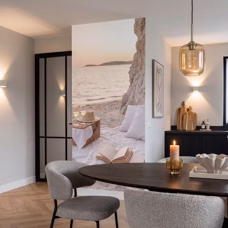 Strand - Picknick - Zonsondergang - Zomer - Natuur Behang Vlies klein -sfeer3