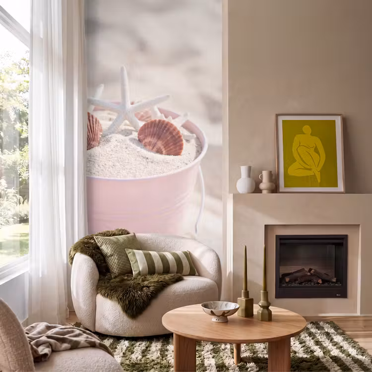 Strand - Schelpen - Zomer - Roze - Decoratie Behang Vlies klein -sfeer2