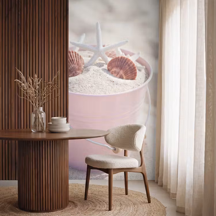 Strand - Schelpen - Zomer - Roze - Decoratie Behang Vlies klein -sfeer1