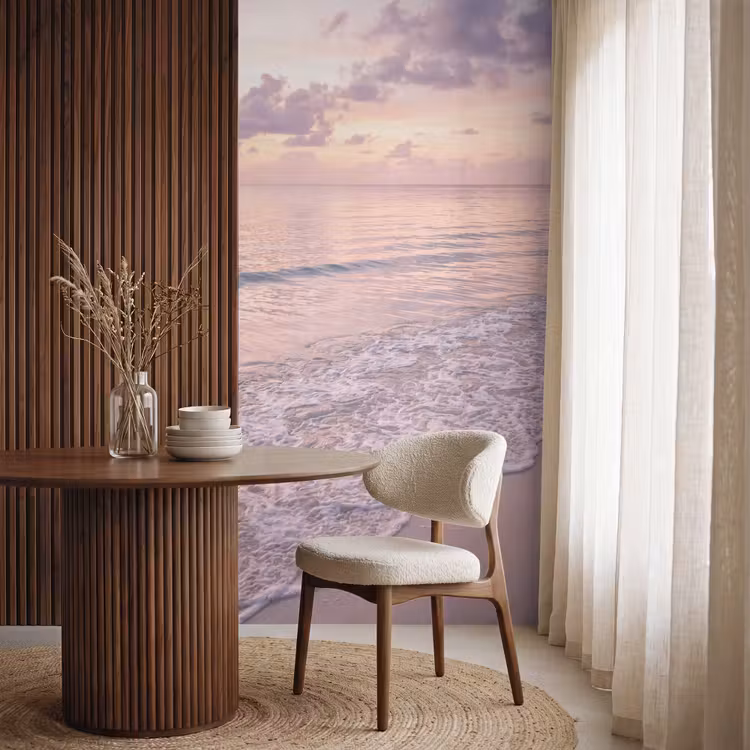 Strand - Zonsondergang - Natuur - Minimalistisch - Roze Behang Vlies klein -sfeer1