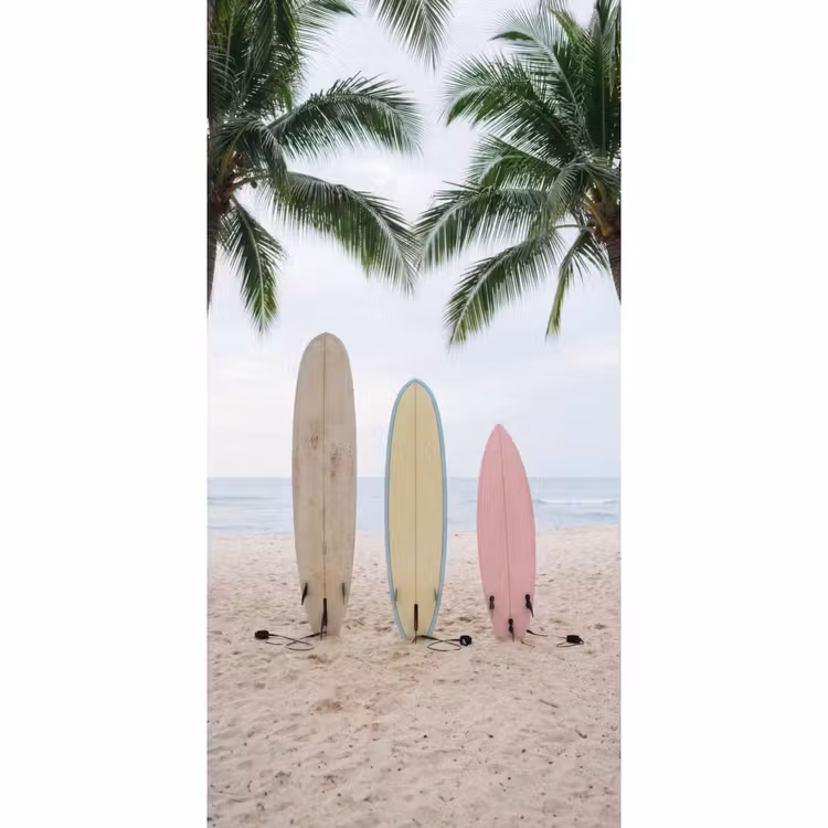 Surfboard - Palmbomen - Kleurrijk Behang Vlies klein -3d_website