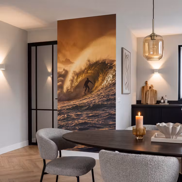 Surfer - Golf - Oceaan - Sport - Oranje Behang Vlies klein -sfeer3