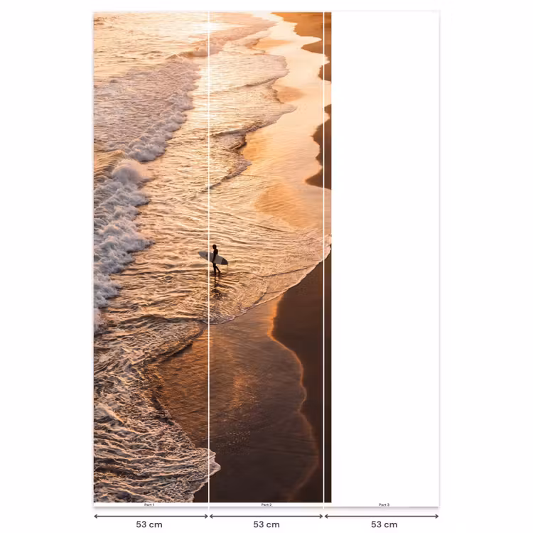 Surfer - Strand - Zonsondergang - Oceaan - Goud Behang Vlies klein -USP_banen