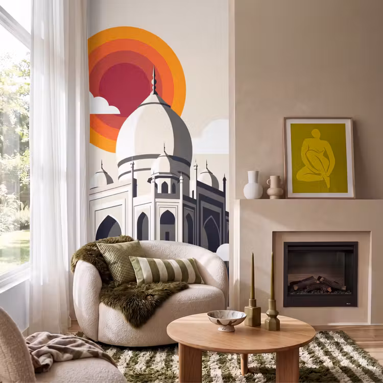 Taj Mahal - Zon - Koepel - Architectuur - India - Grafisch Behang Vlies klein -sfeer2
