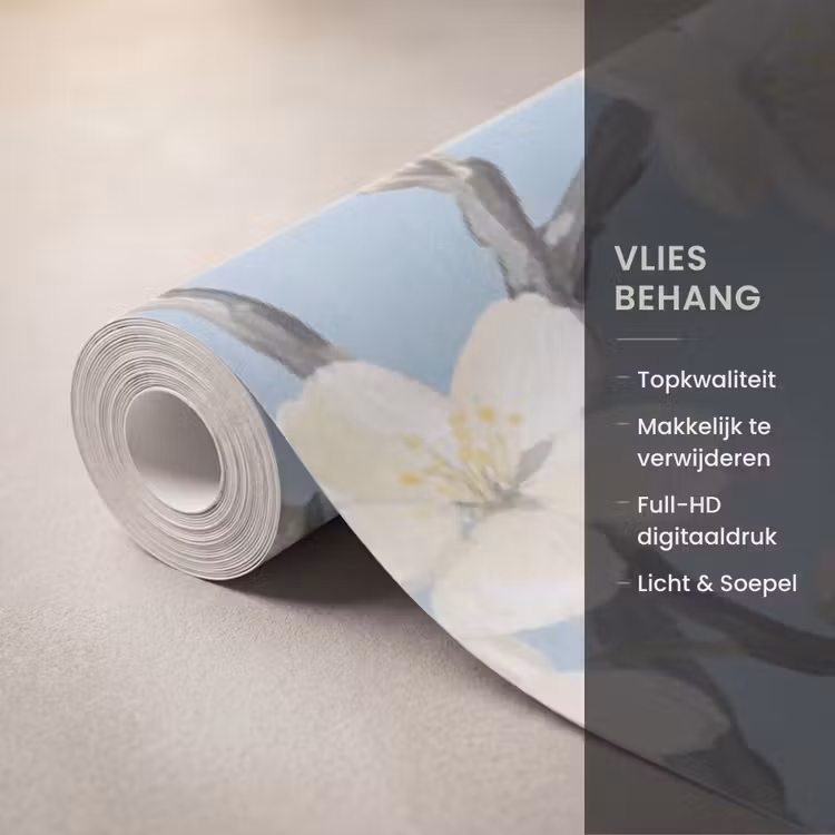 Takken - Kersenbloesem - Blauw Behang Vlies klein -USP_closeupNL