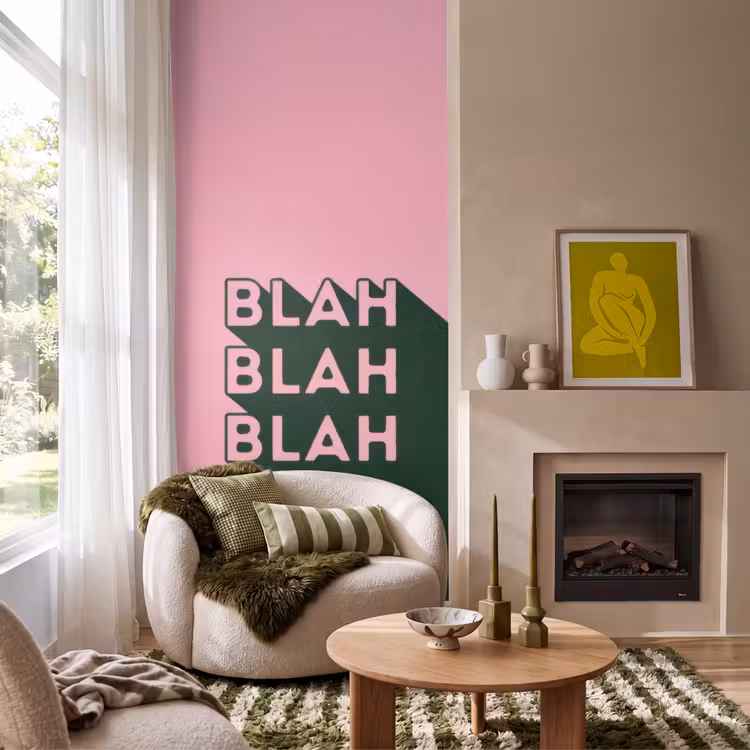 Tekst - Grafisch - Groen - Schaduw Behang Vlies klein -sfeer2
