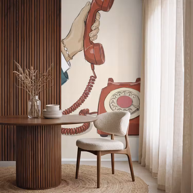 Telefoon - Hand - Vintage - Communicatie - Rood Behang Vlies klein -sfeer1