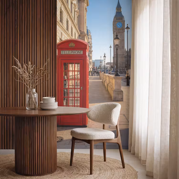 Telefooncel - Rood - Londen - Stad - Architectuur Behang Vlies klein -sfeer1