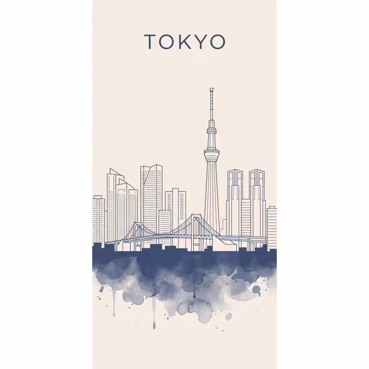 Tokyo - Skyline - Stad - Abstract - Blauw Behang Vlies klein -3d_website