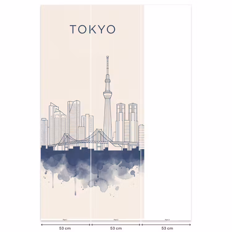 Tokyo - Skyline - Stad - Abstract - Blauw Behang Vlies klein -USP_banen