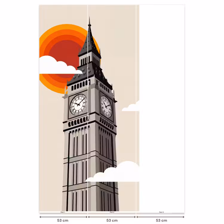 Toren - Klok - Londen - Architectuur - Retro Behang Vlies klein -USP_banen