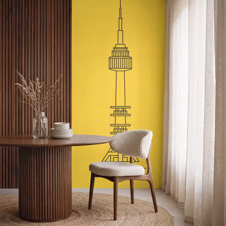 Toren - Seoul - Architectuur - Minimalistisch - Geel Behang Vlies klein -sfeer1