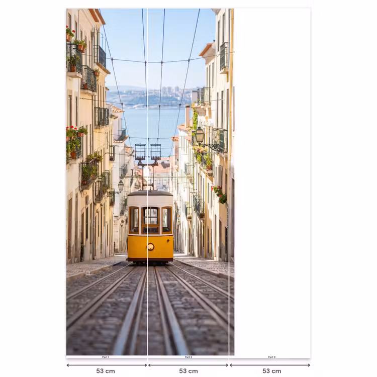 Tram - Straat - Stad - Architectuur - Geel Behang Vlies klein -USP_banen