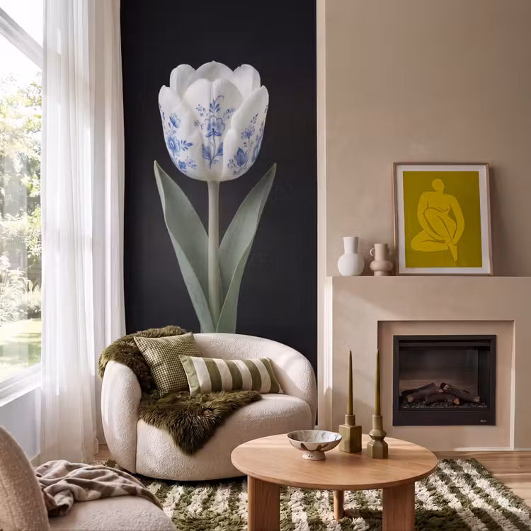Tulp - Patroon - Blauw Behang Vlies klein -sfeer2
