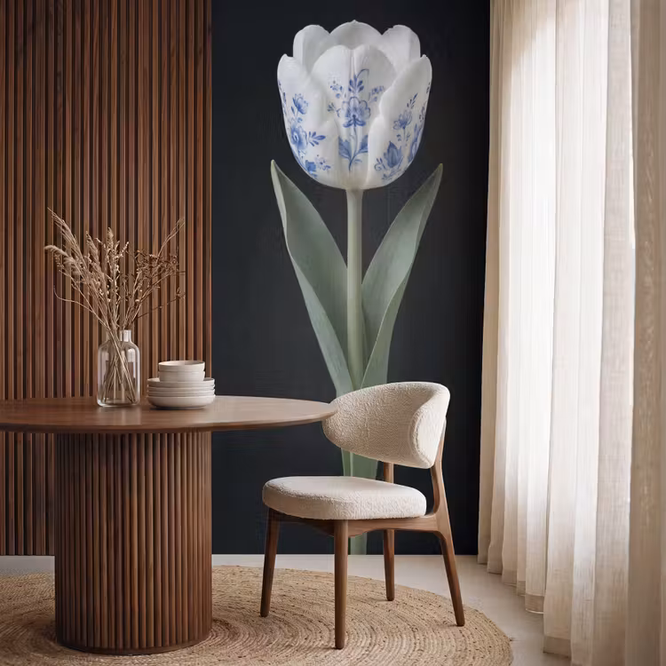 Tulp - Patroon - Blauw Behang Vlies klein -sfeer1