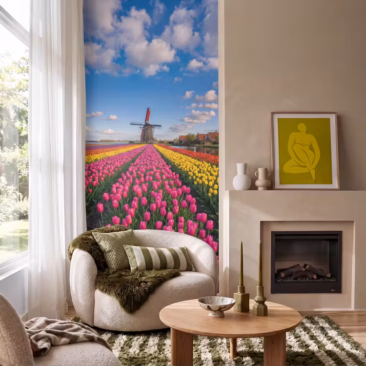 Tulpen - Holland - Molen - Kleurrijk Behang Vlies klein -sfeer2