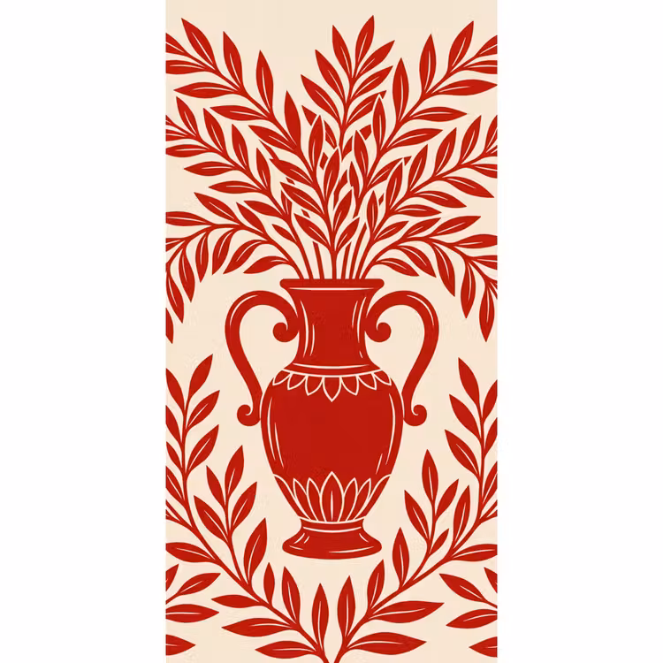 Vaas - Planten - Decoratie - Abstract - Rood Behang Vlies klein -3d_website
