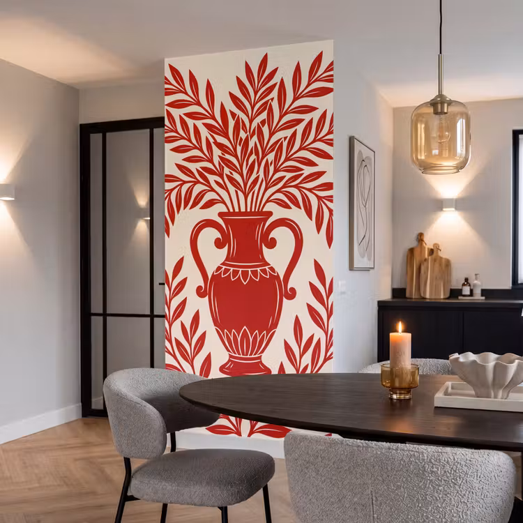 Vaas - Planten - Decoratie - Abstract - Rood Behang Vlies klein -sfeer3
