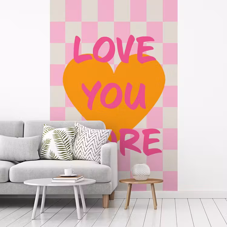 Valentijn - Love - Roze - Oranje fotobehang vinyl groot -woonkamer