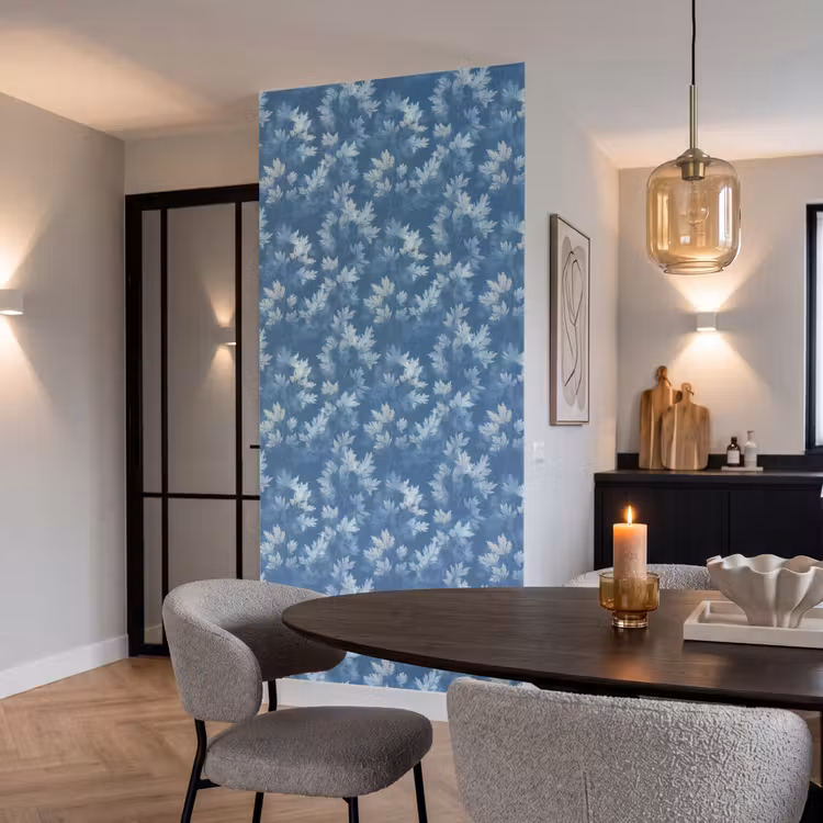 Varen - Botanisch - Patroon - Grijsblauw Behang Vlies klein 1076 -sfeer3