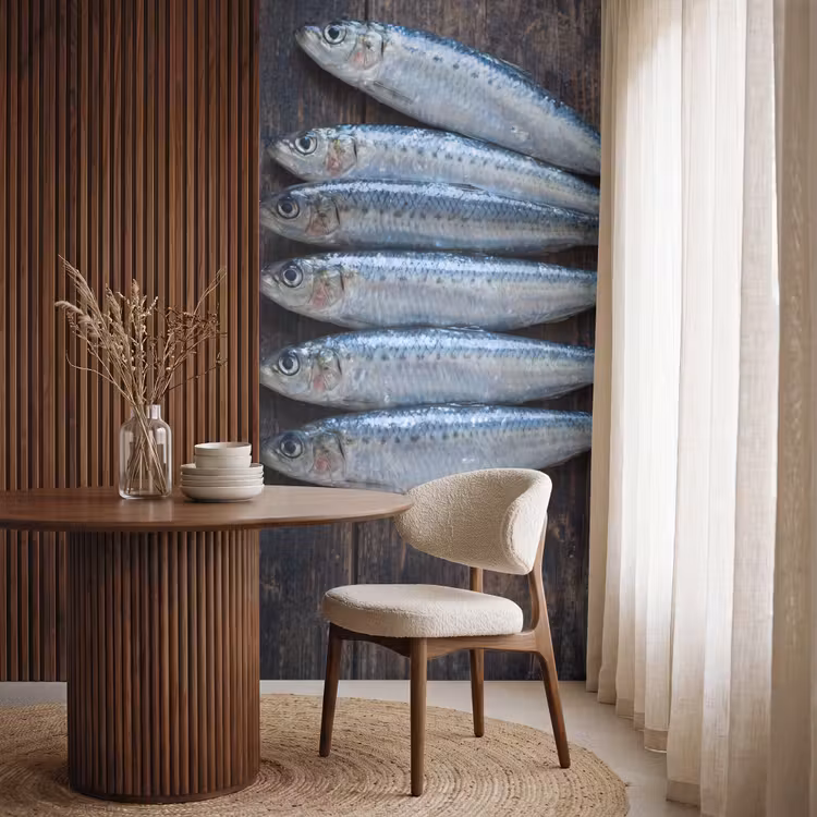 Behang - Vis - Hout - Eten - Vis - Hout - Eten Behang Vlies klein
