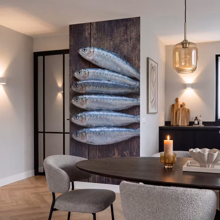 Behang - Vis - Hout - Eten - Vis - Hout - Eten Behang Vlies klein