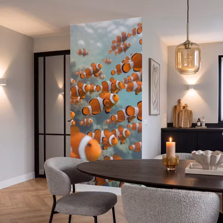 Vis - School - Onderwater - Dieren - Oranje Behang Vlies klein -sfeer3