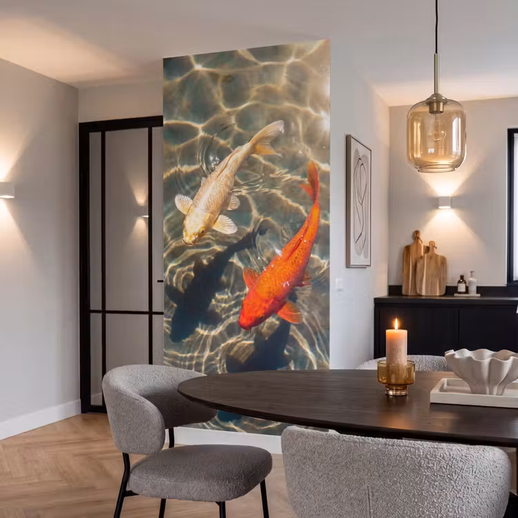 Vis - Water - Dieren - Oranje - Goud Behang Vlies klein -sfeer3