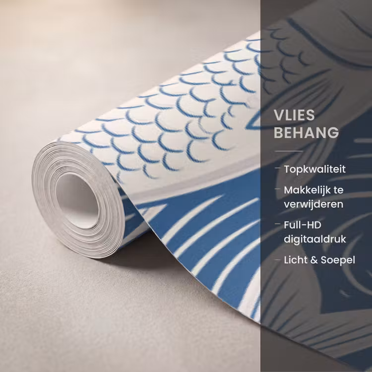 Vis - Water - Patroon - Grafisch - Blauw Behang Vlies klein -USP_closeupNL