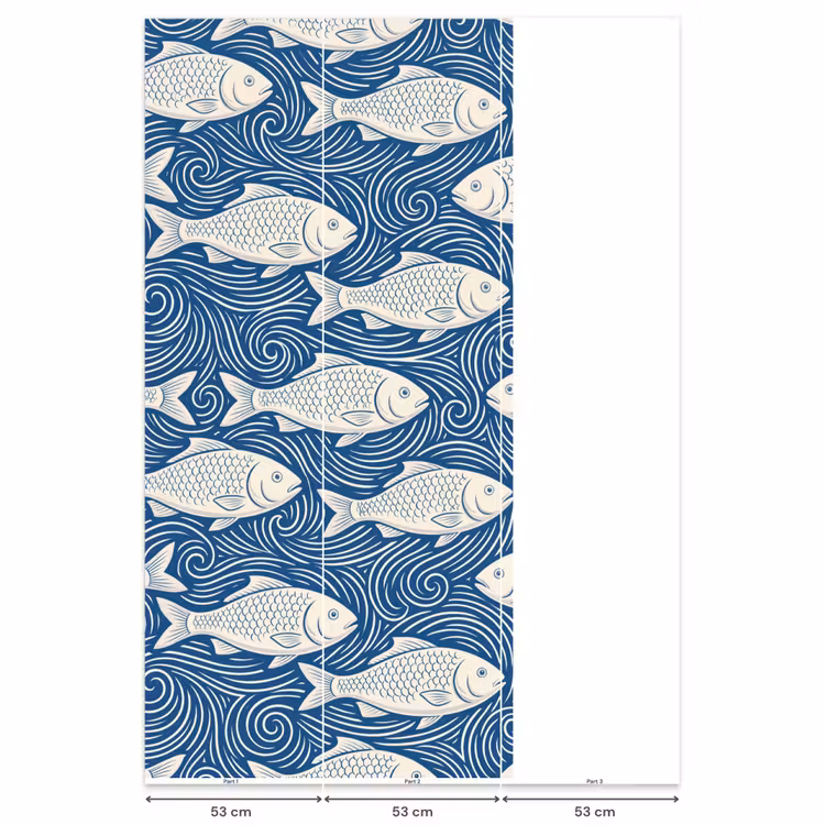 Vis - Water - Patroon - Grafisch - Blauw Behang Vlies klein -USP_banen