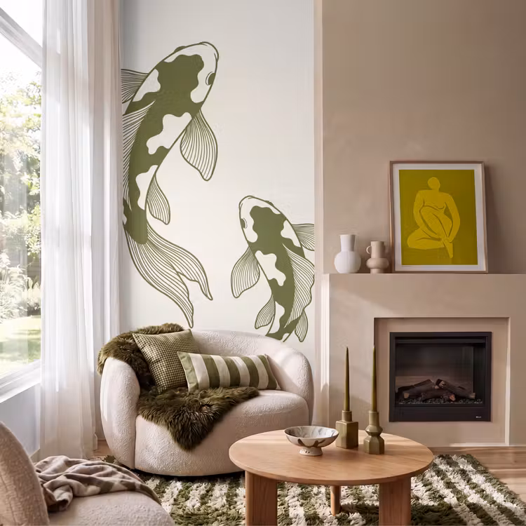 Vis - Zwemmend - Groen - Abstract - Dieren Behang Vlies klein -sfeer2