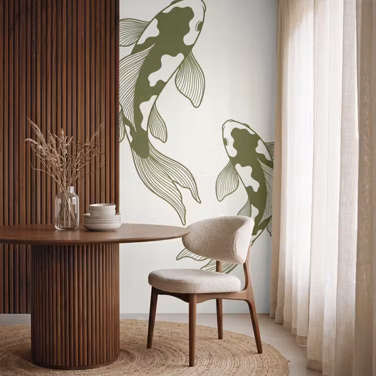 Vis - Zwemmend - Groen - Abstract - Dieren Behang Vlies klein -sfeer1