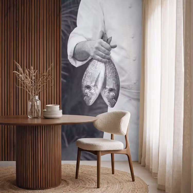 Vissen - Chef - Zwart - Wit Behang Vlies klein -sfeer1