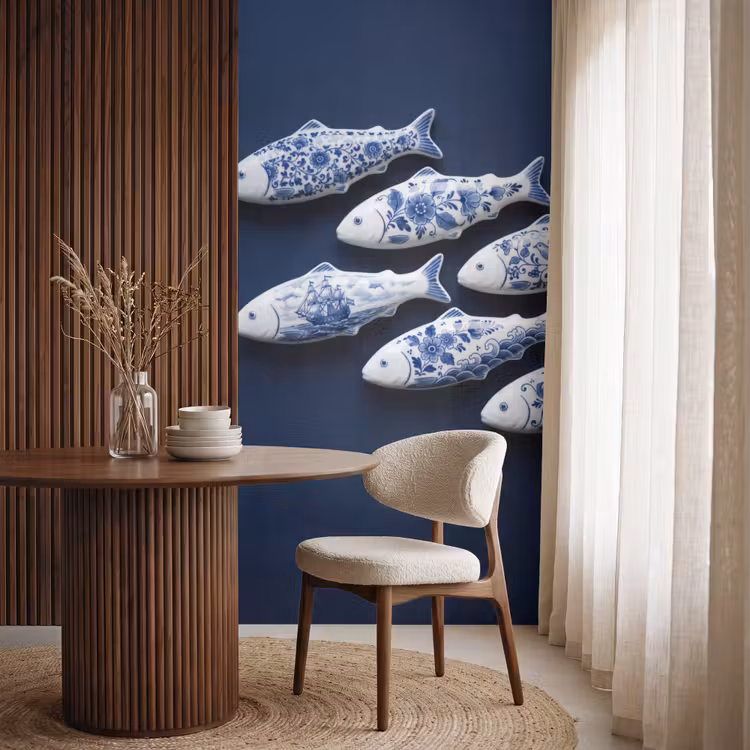 Vissen - Delfts - Blauw - Keramiek Behang Vlies klein -sfeer1