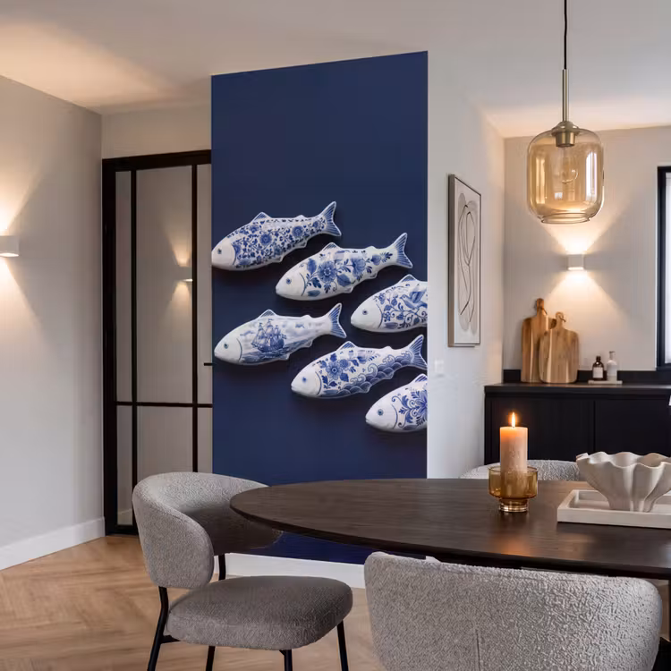 Vissen - Delfts - Blauw - Keramiek Behang Vlies klein -sfeer3