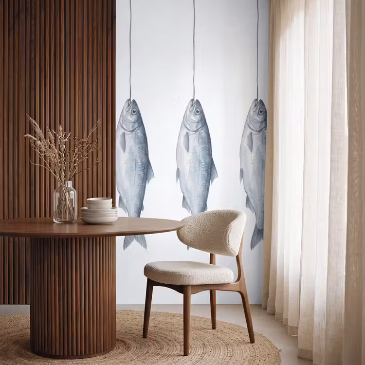 Vissen - Illustratie - Delfts - Blauw Behang Vlies klein -sfeer1