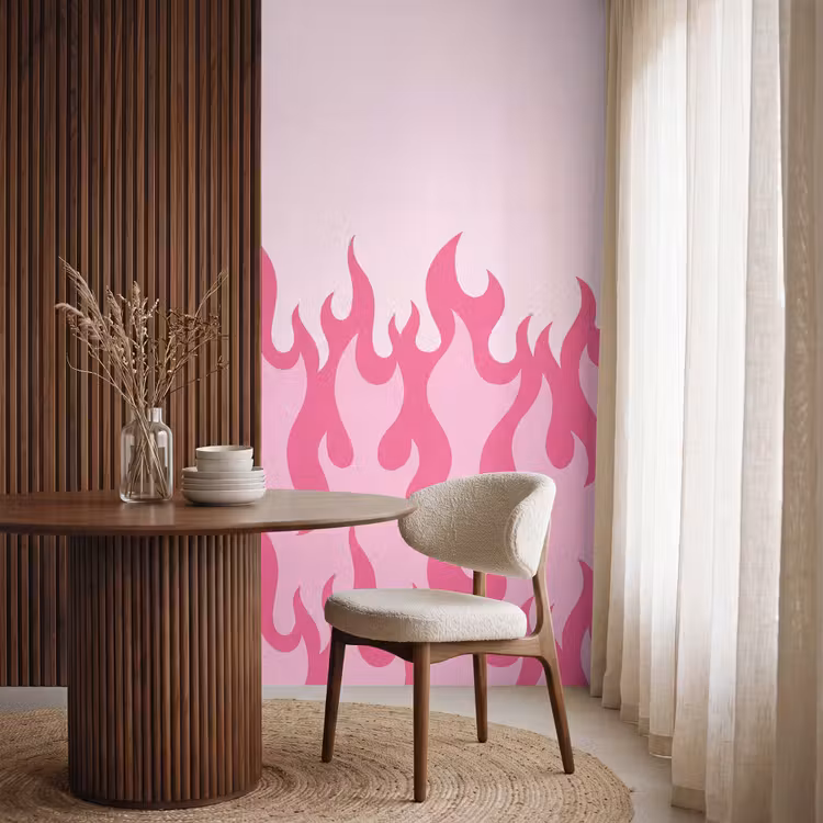 Vlammen - Patroon - Abstract - Modern - Roze Behang Vlies klein -sfeer1