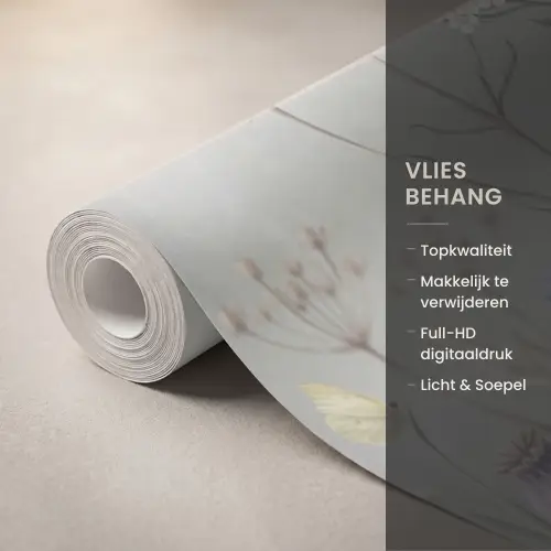 Vlinders - Wildbloemen - Illustratie - Kleurrijk Behang Vlies klein -USP_closeupNL