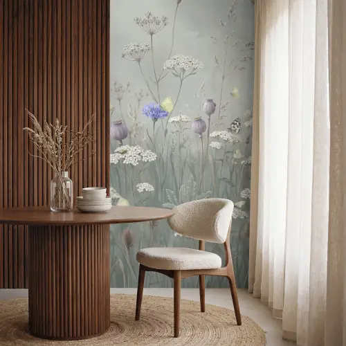 Vlinders - Wildbloemen - Illustratie - Kleurrijk Behang Vlies klein -sfeer1