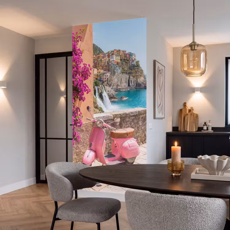 Voertuig - Roze - Kust - Zomer - Reizen Behang Vlies klein -sfeer3