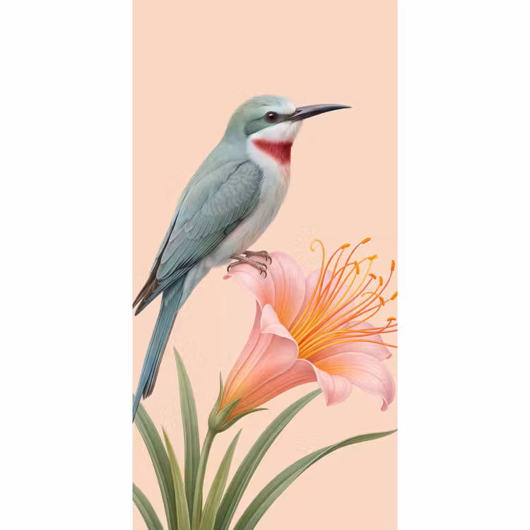 Vogel - Bloem - Natuur - Roze Behang Vlies klein -3d_website